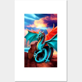 Dragon Fire Turquoise Graphic Posters and Art